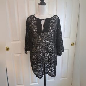 Swim by Cacique Black Crochet Lace Size 14 16